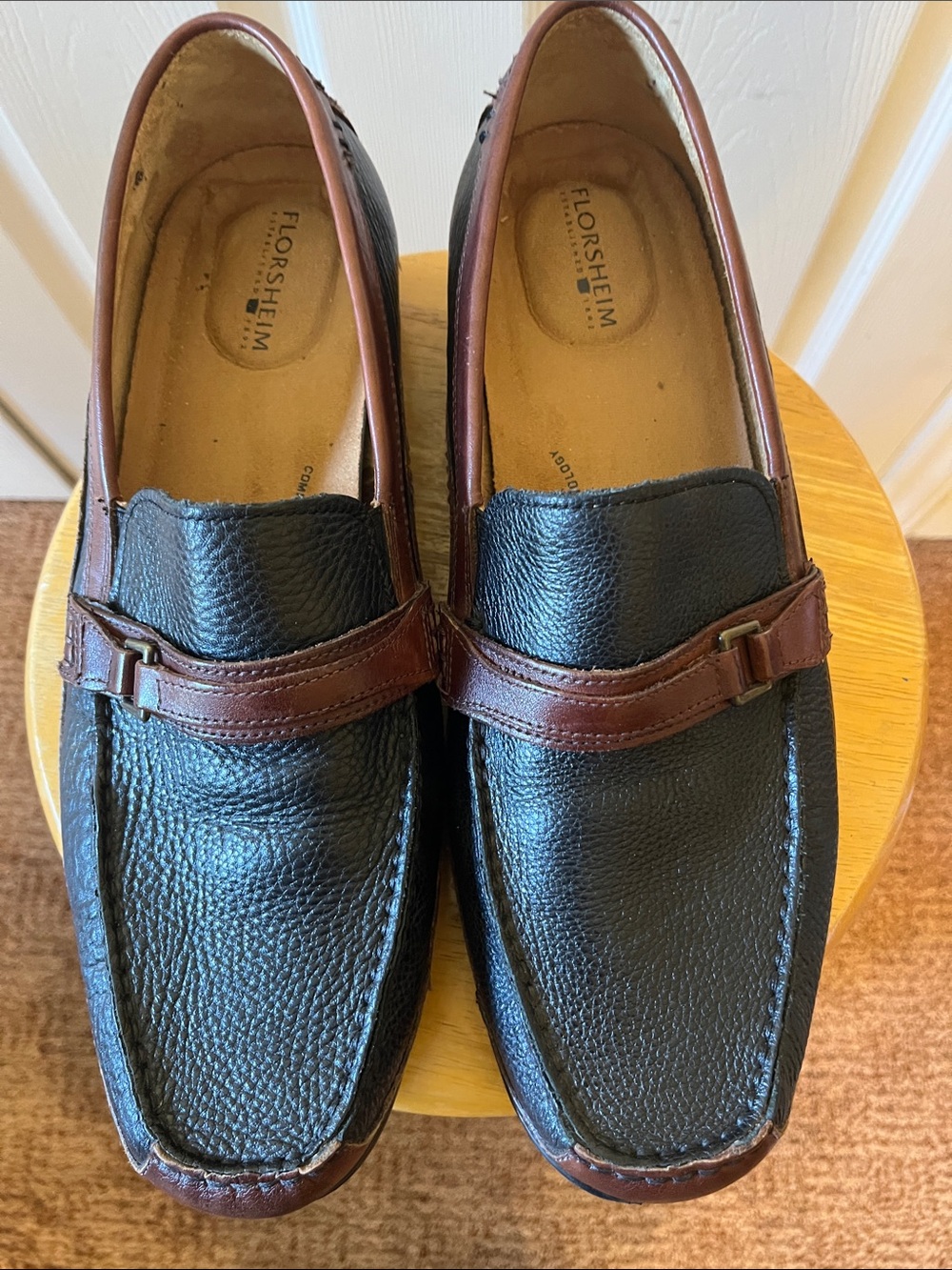 Florsheim Black and Brown Leather Slip-On Loafers 13D